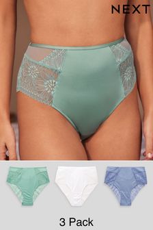 ブルー/グリーン/ホワイト - Lace High Waist High Leg Knickers 3 Pack (Q91150) | ￥4,810