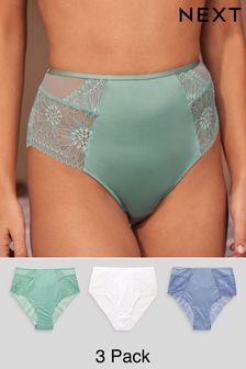 Blue/Green/White Lace High Waist High Leg Knickers 3 Pack (Q91150) | $42