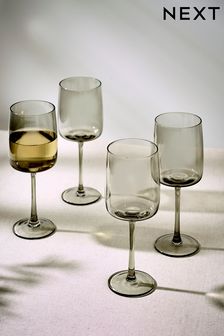Set of 4 Smoke Grey Angular Wine Glasses (Q91723) | kr268
