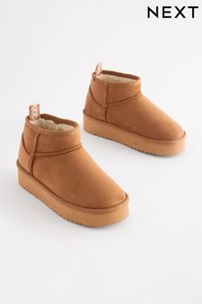 Tan Brown Warm Lined Flatform Boot Slippers (Q91802) | 8.50 BD - 9.50 BD