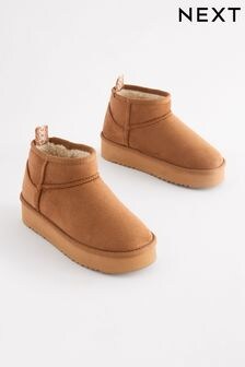 Tan Brown Warm Lined Flatform Boot Slippers (Q91802) | $31 - $36