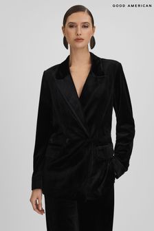 Good American Black Good American Velvet Double Breasted Suit Blazer (Q91829) | LEI 1,116