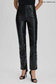Good American Black Good American Slim Fit Faux Leather Jeans (Q91914) | OMR91