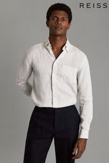 Reiss Stone Queens Linen Button-Down Collar Shirt (Q91965) | $156