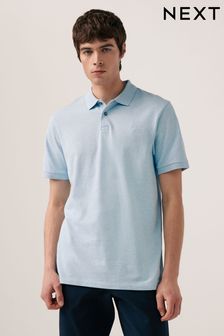 Light Blue Marl Slim Fit Short Sleeve Pique Polo Shirt (Q91992) | OMR8