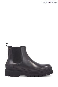 Tommy Hilfiger Casual Leather Flat Black Boots (Q92210) | $254