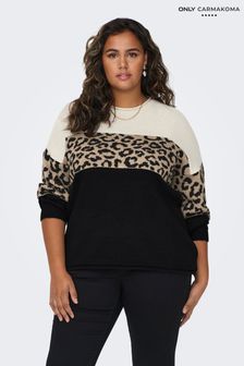 ONLY Curve Cream Colourblock Leopard Print Knitted Jumper (Q92211) | kr415