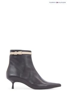Tommy Hilfiger Leather Pointed Black Boots (Q92230) | ₪ 905
