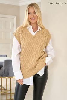 Society 8 Vida Brown Rib Knitted Vest (Q92345) | KRW53,400