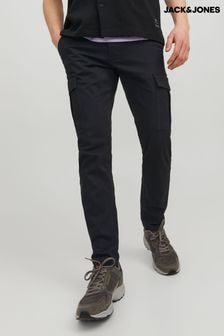 JACK & JONES Black Slim Leg Cuffed Cargo Trousers (Q92374) | $60