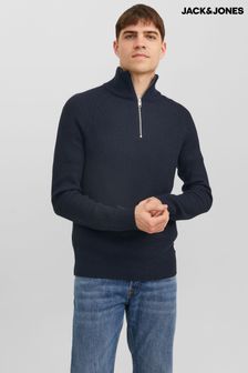 Modra - Jack & Jones pleten pulover s 1/4 zadrgo (Q92398) | €20