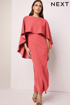 Coral Pink Cape Detail Maxi Dress (Q92437) | AED276