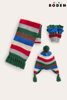 Boden Green Striped Knitted Hat and Scarf Set (Q92475) | ￥7,400 - ￥8,460