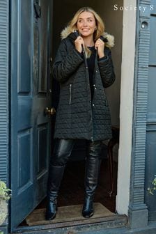 Society 8 Romy Black Quilted Faux Fur Puffer Coat (Q92478) | $120