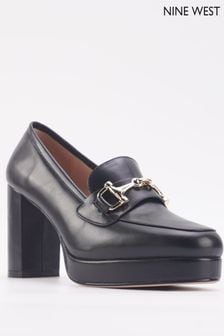 Nine West Womens 'Tante' Black Block Heel Loafers with Chain Detail