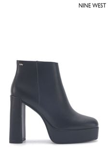 Nine West Womens 'Sariela' Platform Block Heel Black Ankle Boots with Zipper (Q92743) | 638 SAR
