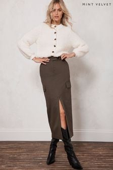 Mint Velvet Khaki Cotton Cargo Skirt (Q92808) | €131