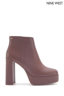 Nine West Womens 'Sariela' Platform Block Heel Brown Ankle Boots with Zipper (Q92991) | $159