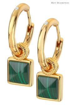 Hot Diamonds X JJ Gold Tone Revive Malachite Square Earrings (Q92994) | €157