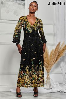 Jolie Moi Black Amica Symmetrical Print Lace Maxi Dress (Q93017) | 146 €