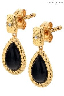 Hot Diamonds Gold Tone X JJ Black Onyx Oval Earrings (Q93054) | €157