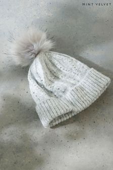 Mint Velvet Grey Embellished Bobble Hat (Q93144) | €21.50