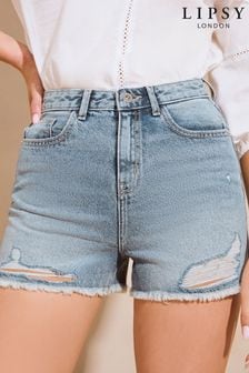 Lipsy Mid Wash Blue Denim Raw Hem Shortss (Q93234) | $44