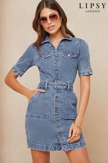 Lipsy Blue Denim Short Sleeve Mini Shirt Dress (Q93244) | €63