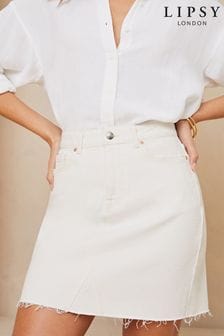 Lipsy White Denim High Waist Mini Skirt (Q93268) | kr406