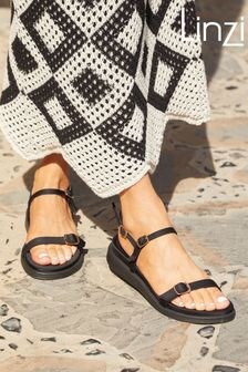 Linzi Black Phoenix Buckle Strap Sandals (Q93325) | $51