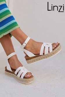 Linzi White Dakota Flatform Sandals With Round Interlinked Upper Design (Q93341) | $60