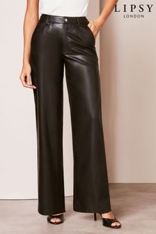 Lipsy Black Faux Leather Wide Leg Trousers (Q93547) | EGP2,940