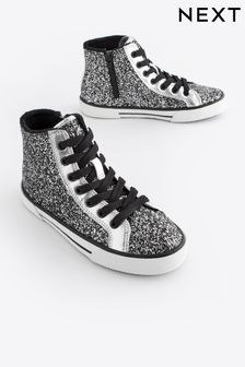 Silver Glitter Lace Up High Top Trainers (Q93548) | €29 - €38