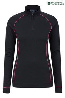 Black - Mountain Warehouse Womens Bamboo Thermal Zip Neck Top (Q93577) | kr730
