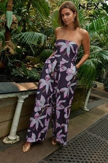 Navy and Pink Floral Kew Collection Bandeau Jumpsuit (Q93818) | €86