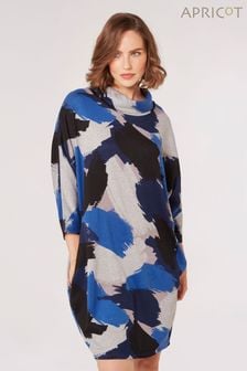 藍色 - 杏色泼彩牛领茧形连衣裙 (Q93843) | HK$360