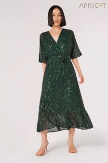 Apricot Green Sequin Lines Kimono Midi Dress (Q93864) | $139