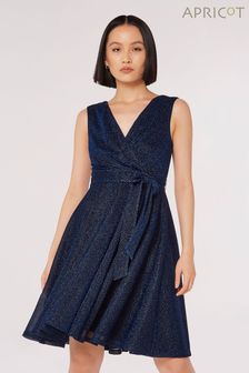 Apricot Blue Pleat V-Neck Skater Dress (Q93879) | €44