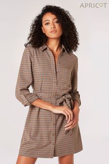 Apricot Brown Heritage Check Tie Shirt Dress (Q93883) | MYR 240