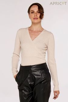 Apricot Natural Wrap Ribbed Knitted Top (Q94086) | $83