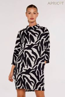 灰色 - 杏色斑馬高領繭型連身裙 (Q94101) | HK$360