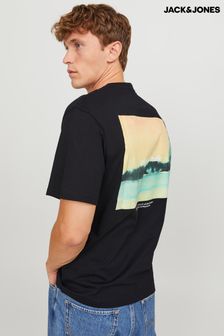 שחור - חולצת טי עם שרוול קצר והדפס בגב של JACK & JONES (Q94152) | ‏121 ‏₪