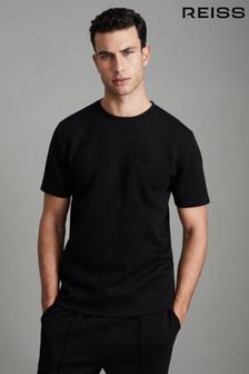 Reiss Black Bradley Interlock Jersey Crew Neck T-Shirt (Q94189) | €78