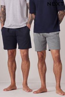 Grey/Navy Blue 2 Pack Lasting Fresh Cotton Rich Pyjama Shorts (Q94230) | SGD 42