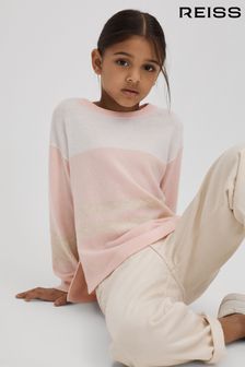 Reiss Pink Allegra Teen Wool Blend Striped Crew Neck Jumper (Q94248) | $76
