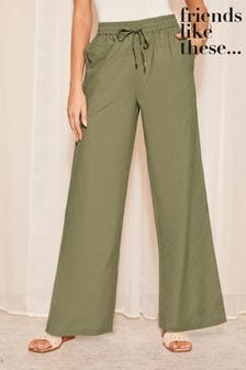 Зеленый хаки - широкие льняные брюки Friends Like These (Q94259) | €33