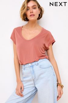 Rose Pink Premium Modal Rich Short Sleeve Scoop Neck T-Shirt (Q94733) | ₪ 60