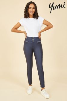 Yumi Blue Wet Look Jeggings With Zips (Q94802) | $55