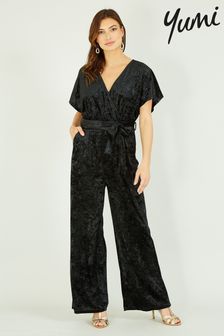 Yumi Black Velvet Kimono Sleeve Jumpsuit (Q94851) | $118