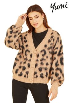 Yumi Brown Leopard Intarsia Button Up Cardigan (Q94863) | €65